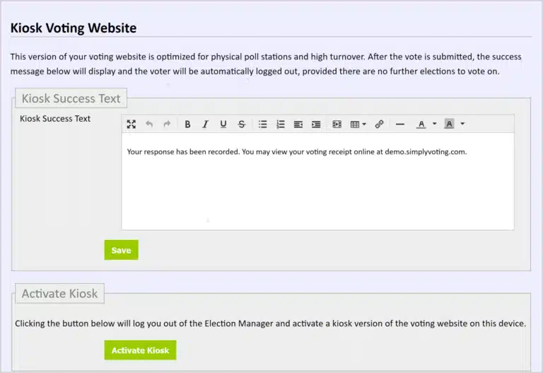 Kiosk voting website